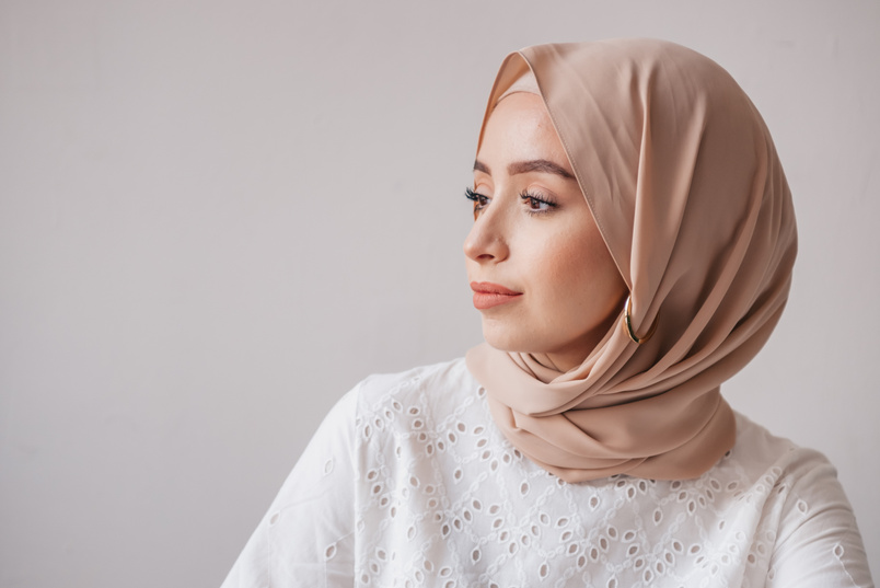 Woman in White Floral Hijab